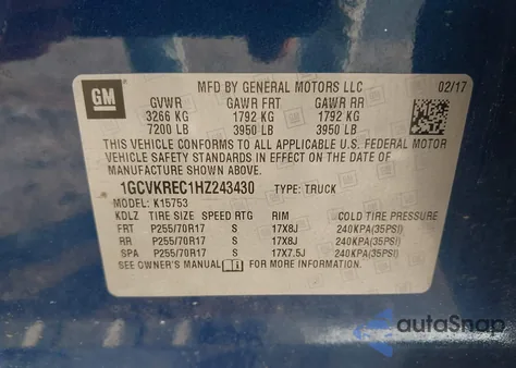 2017 Chevrolet Silverado 1500 1Lt from USA, damaged, VIN 1GCVKREC1HZ243430